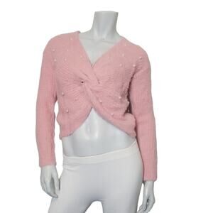 No Boundaries SZ Small JRS Sweater Pearl Core Pink Twist Front Cropped Knit